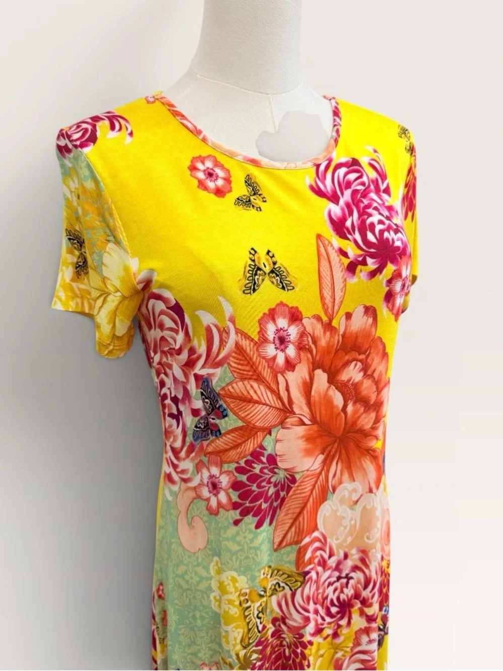 Johnny Was The Janie Favorite Cap Sleeve Midi Dress Charlie Floral Yellow Small